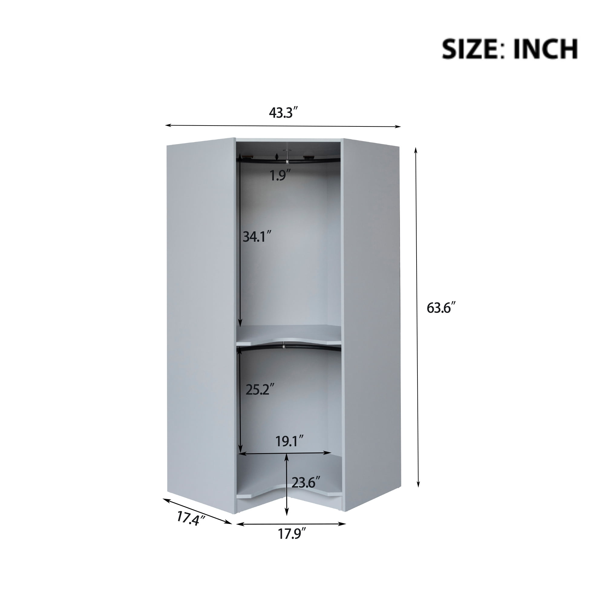 Polygon Corner Wardrobe, Storage Armoire Cabinet with Hanging Rail