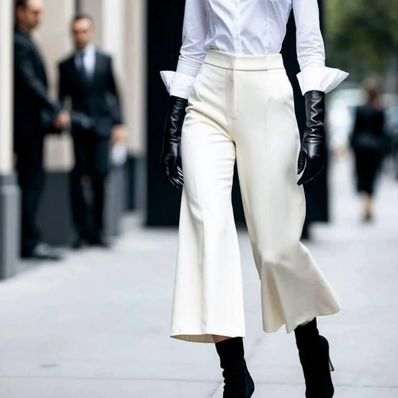 Elegant White Wide-Leg Trousers (S, White)