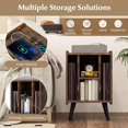 thumbnail image 3 of Exdeerjoy Support de Tourne-Disque avec Station de Charge, 4 Compartiments de Rangement et Pieds de Support Surélevés, Porte-Disque Vinyle, Marron, 3 of 8