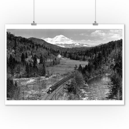 Name Train Wall Mount Mount Shasta, California - View of the Mountain, Valley, and Train - Vintage Photograph (9x12 Art Print, Wall Decor Travel Poster) ()