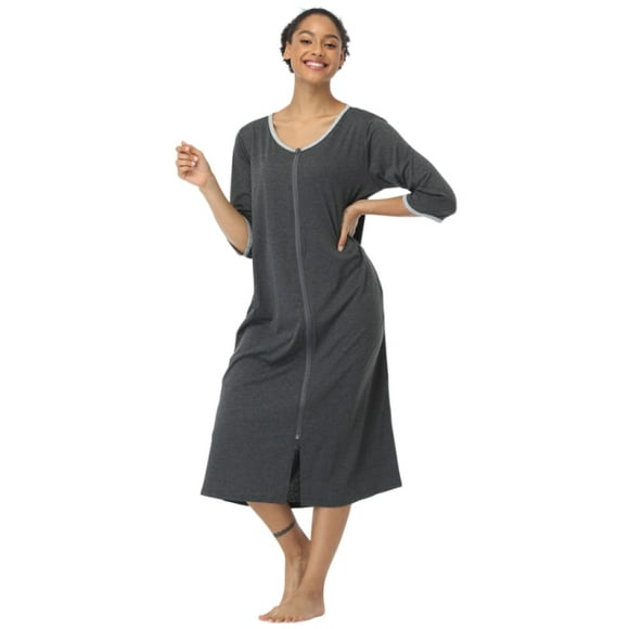 Robe de Bain Fermeture Éclair Longue Chemise de Nuit Casual Nightdresses Femmes Homewear Femmes Sleepawear Femmes S-XXL