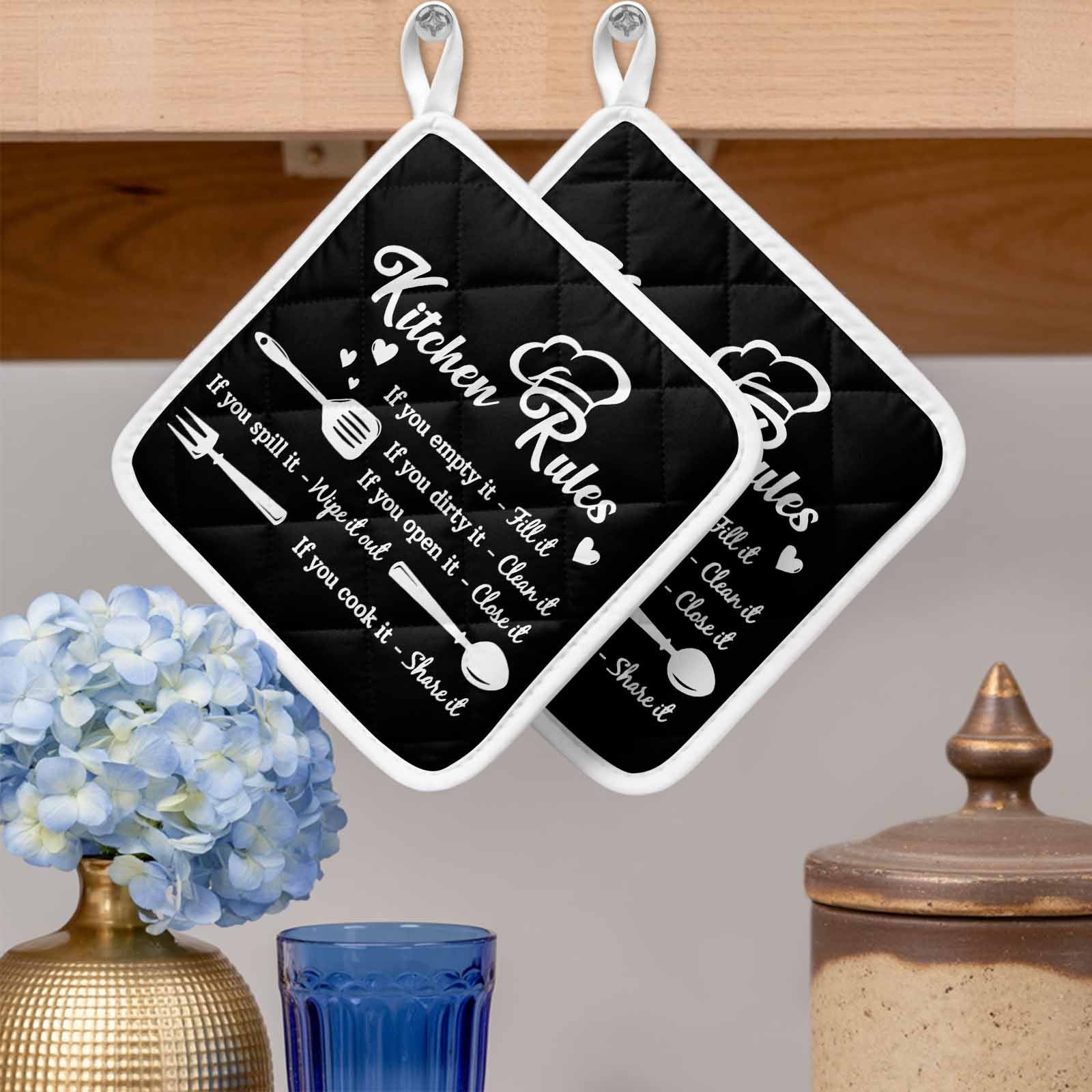 Kitchen Supplies Pot Holders for Kitchen Heatproof Potholder, 3 Pack Black White Chef Hat Love Heart Hot Pads Multipurpose Oven Pads Cloth Potholders Trivet for Cooking Baking