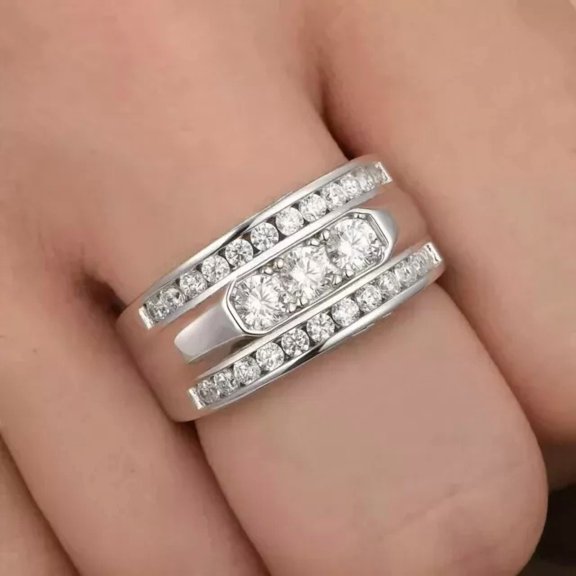 1.30Ct Round Cut Simulated Diamond Men's Wedding Band Ring 14k White Gold Plated 925 Silver