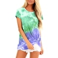 thumbnail image 1 of Hauts d'Été pour Femmes Teinture sur Nœuds Imprimé Dégradé Col Rond Manches Courtes T-Shirt Décontracté pour Femmes, 1 of 4
