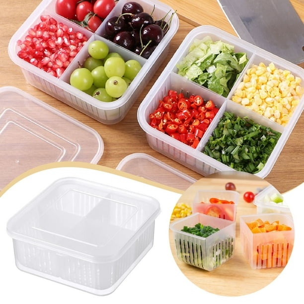 Bandeja para verduras wileqep con tapa, bandeja para servir dividida con tapa y 4 compartimentos, contenedor para charcutería, organizador para refrigerador, caja para porciones de verduras,