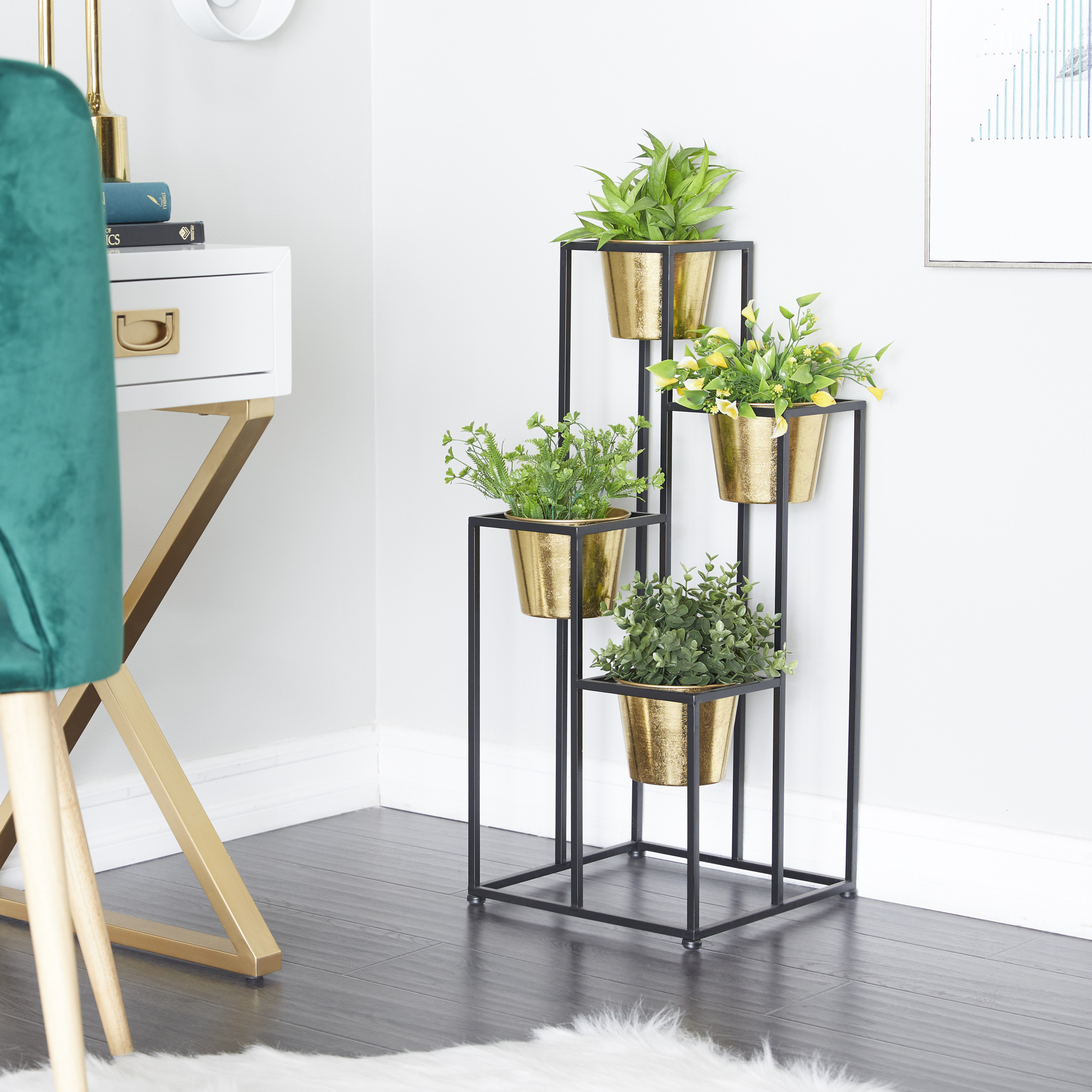 CosmoLiving by Cosmopolitan 13" x 30" 4 Tier Black Metal Planter with Black Removable Stand