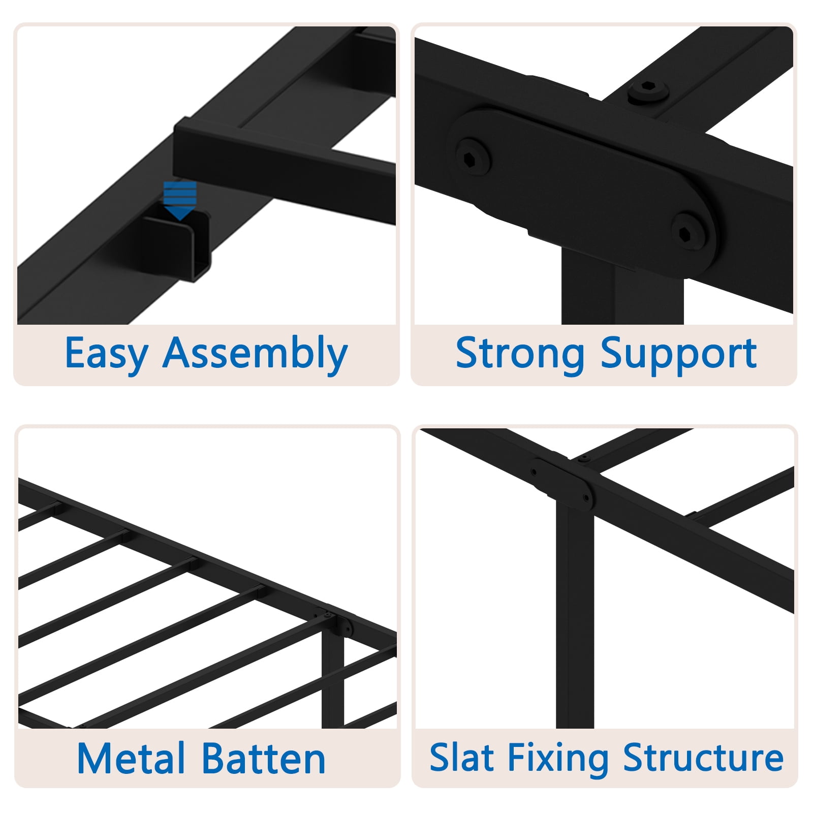 MAYEERTY 14"H Full Size Metal Platform Bed Frames with Iron-Art Headboard, Footboard, Under Bed Storage, No Box Spring Needed, Heavy Duty Metal Slat，Black