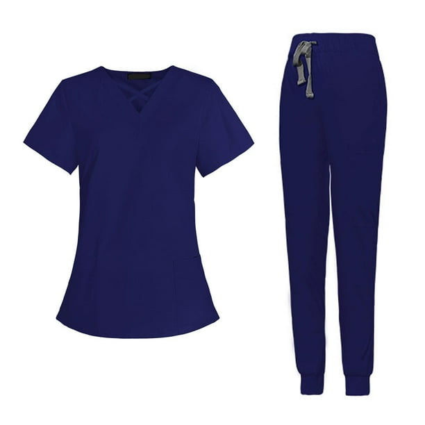 Conjunto de uniforme médico para mujer, pantalón deportivo, cómodo, lavable a máquina, uniforme de trabajo de enfermera Azul oscuro