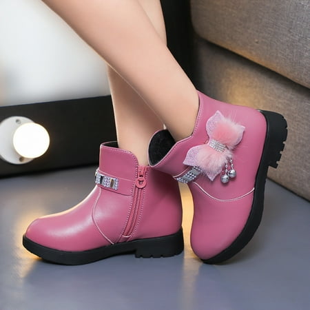 

JIKNTTR Toddler Gilrs Boots With Zipper Suede Ankel Booties Children Shoes Thick Heel Short Boots Warm Leather Boots Baby Bow Cute Shoes Lace Up Side Zipper Booties