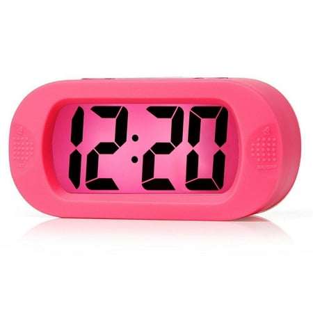Easy to Set, Plumeet Large Digital LCD Travel Alarm Clock with Snooze Good Night Light, Ascending Sound Alarm & Handheld Sized, Best Gift for Kids (Pink) (Best Travel Alarm Clock Reviews)