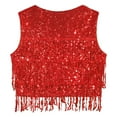 thumbnail image 6 of YONGHS Womens Sequin Fringe Vest Sparkle Open Front Waistcoat Party Prom Glitter Tassel Vest Red S, 6 of 7