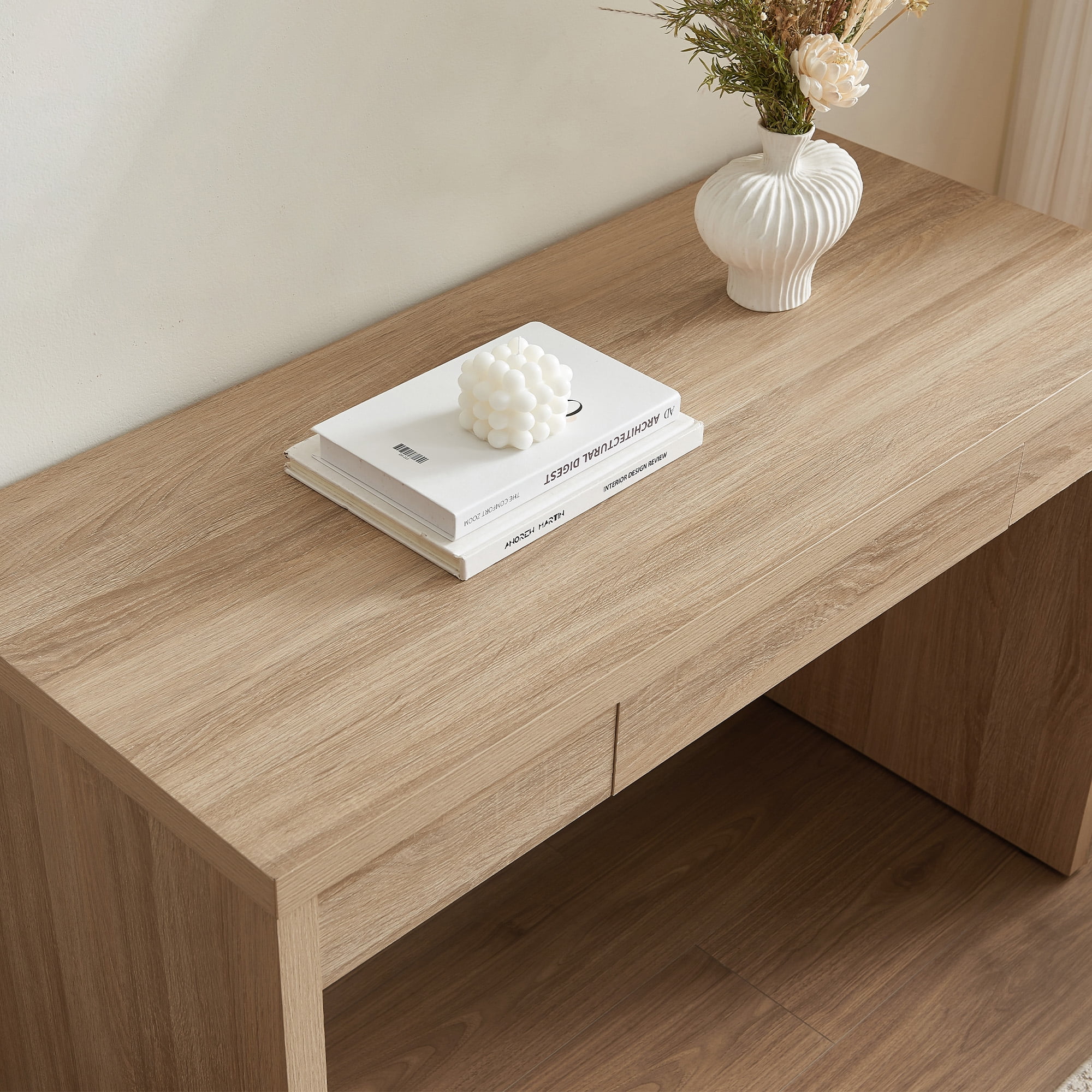 SICOTAS 47.4 inch Computer Desk with Drawer, Wood Writing Desk, Small Study Table for Home Office in Light Oak