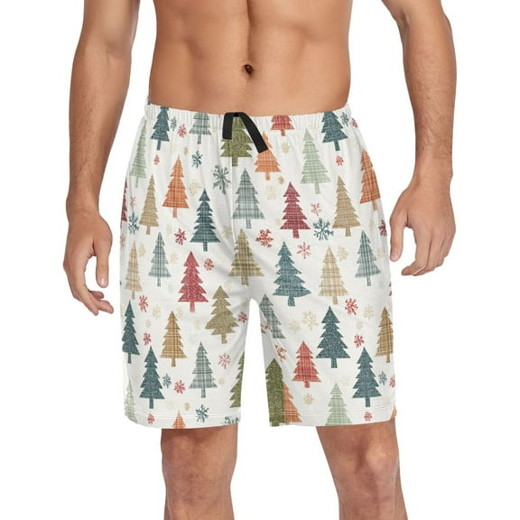 Men's Pajama Shorts Bottoms with Pockets Soft Lightweight Lounge Sleep Wear Colorful Plaid Christmas Tree