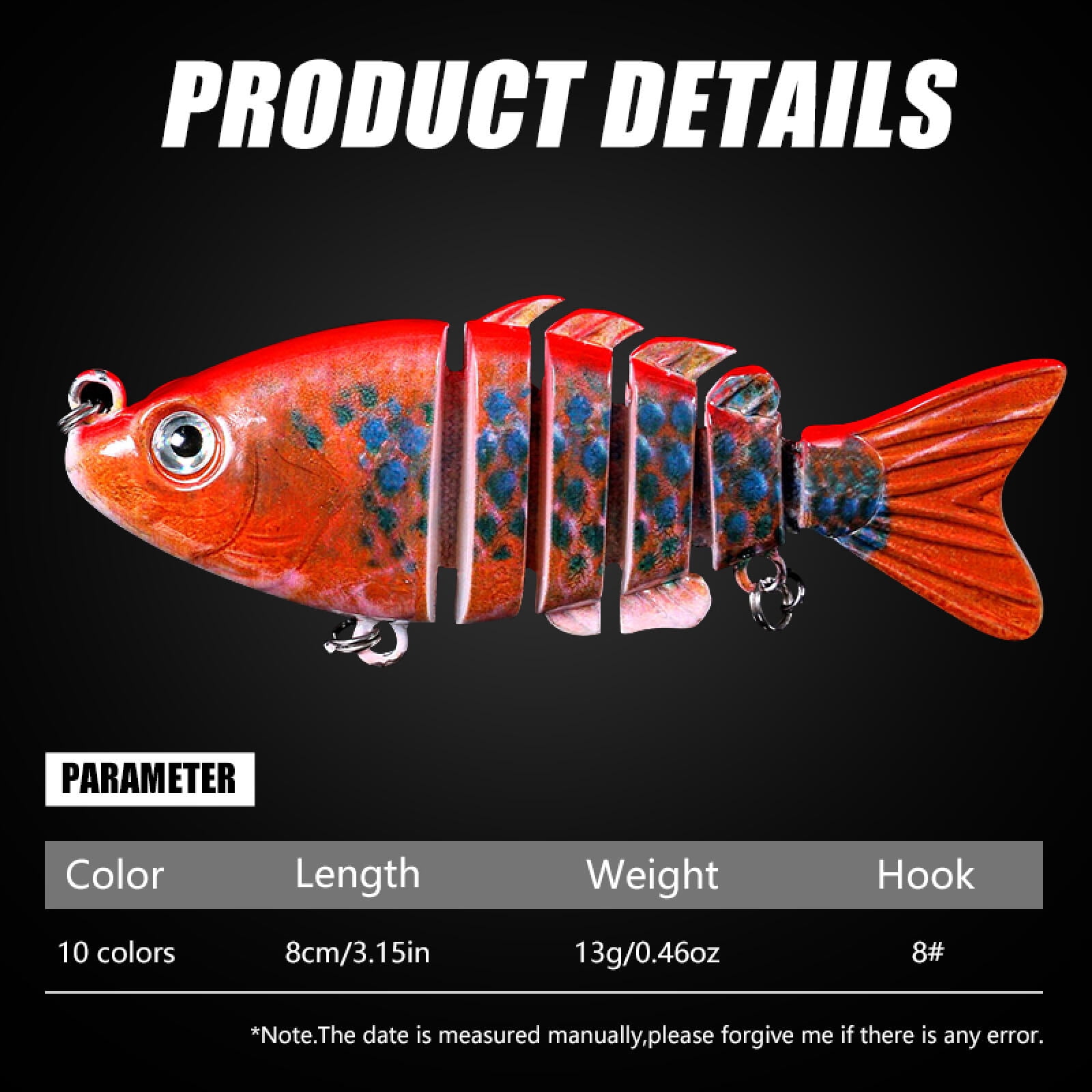 HENGJIA Fishing Lures, 10pcs Large Multi Jointed Fish Fishing Kits Slow Sinking Lifelike Swimbait Freshwater and Saltwater for Trout Bass Lures, 3.15"/0.46oz