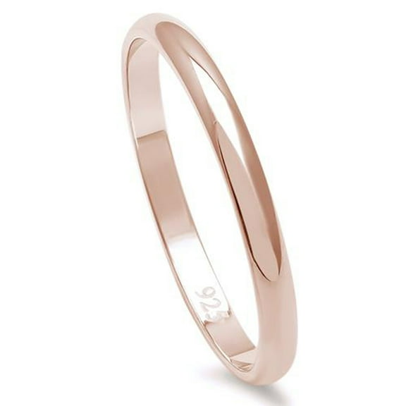 Rose Gold-Tone Sterling Silver Round Plain Bridal Band Ring 2MM Size 4