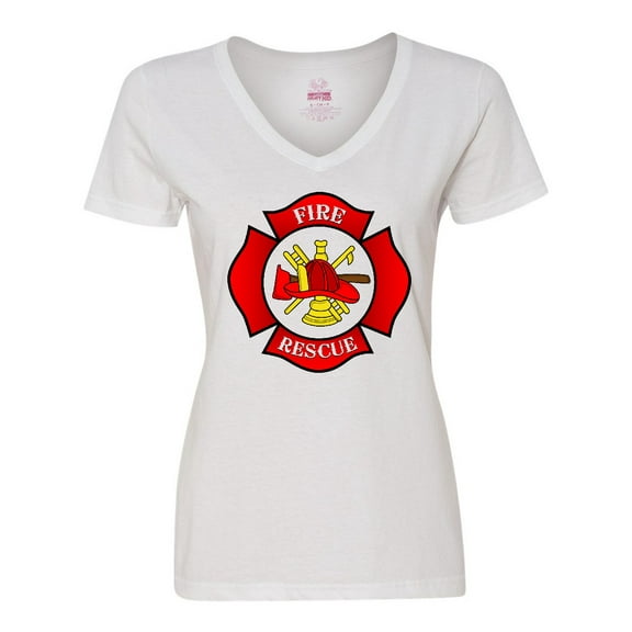 Inktastic Maltese Cross Firefighter Women's V-Neck T-Shirt