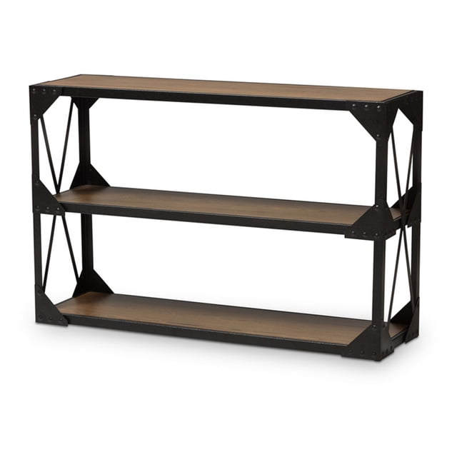 Baxton Studio Hudson Rustic Industrial Style Antique Black Textured Finished Metal Distressed Wood Occasional Console Table