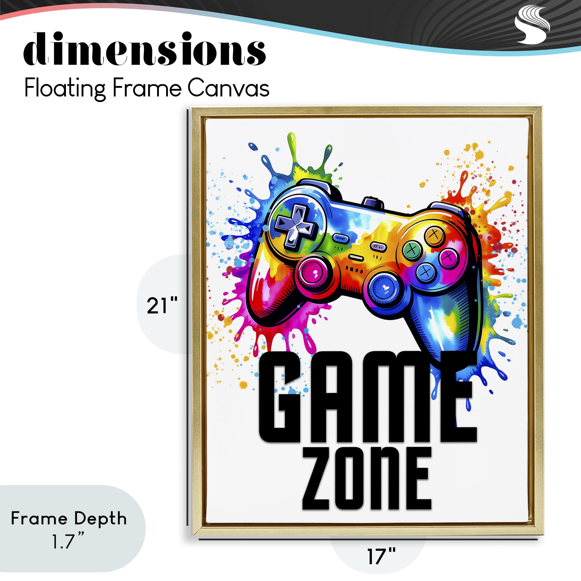 Stupell Industries Game Zone Bright Splash Gold Framed Floater Canvas Wall Art, design by Kim Allen