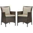 thumbnail image 1 of Modway Conduit 17" Rattan Patio Dining Armchair in Brown/Beige (Set of 2), 1 of 3