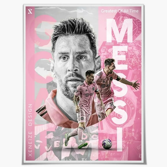 Lionel Poster Football Superstar Messi Canvas Wall Art, Sports Soccer Posters for Boys Bedroom Decor, Pink Print Pictures Fan Gifts 12x16in Unframed