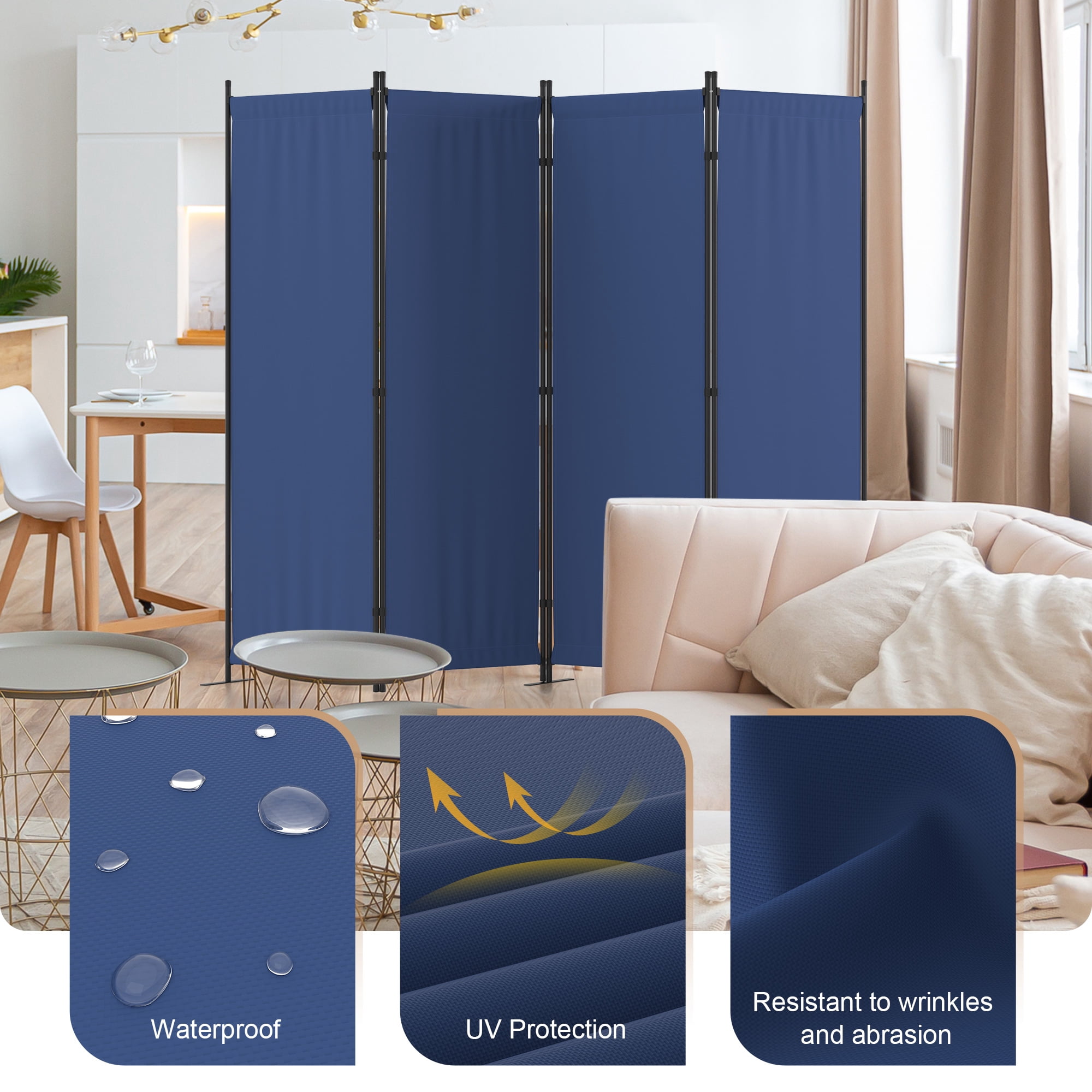 Room Divider 4 Panel Folding Privacy Screens 88" Portable Room Partition for Room Separator Freestanding Wall Divider for Office Bedroom Classroom Hospital, Blue