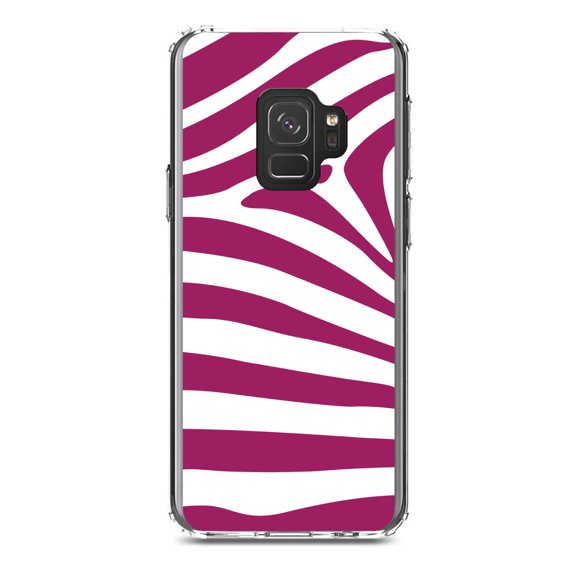 DistinctInk Clear Shockproof Hybrid Case for Samsung Galaxy S9 (5.8" Screen) - TPU Bumper, Acrylic Back, Tempered Glass Screen Protector - Fuchsia & White Zebra Skin Stripes