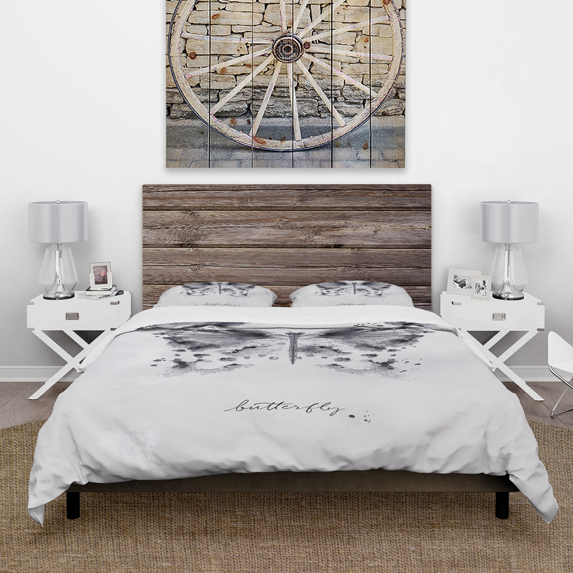 Designart 'Monotype butterfly black' Animals Duvet Cover Set