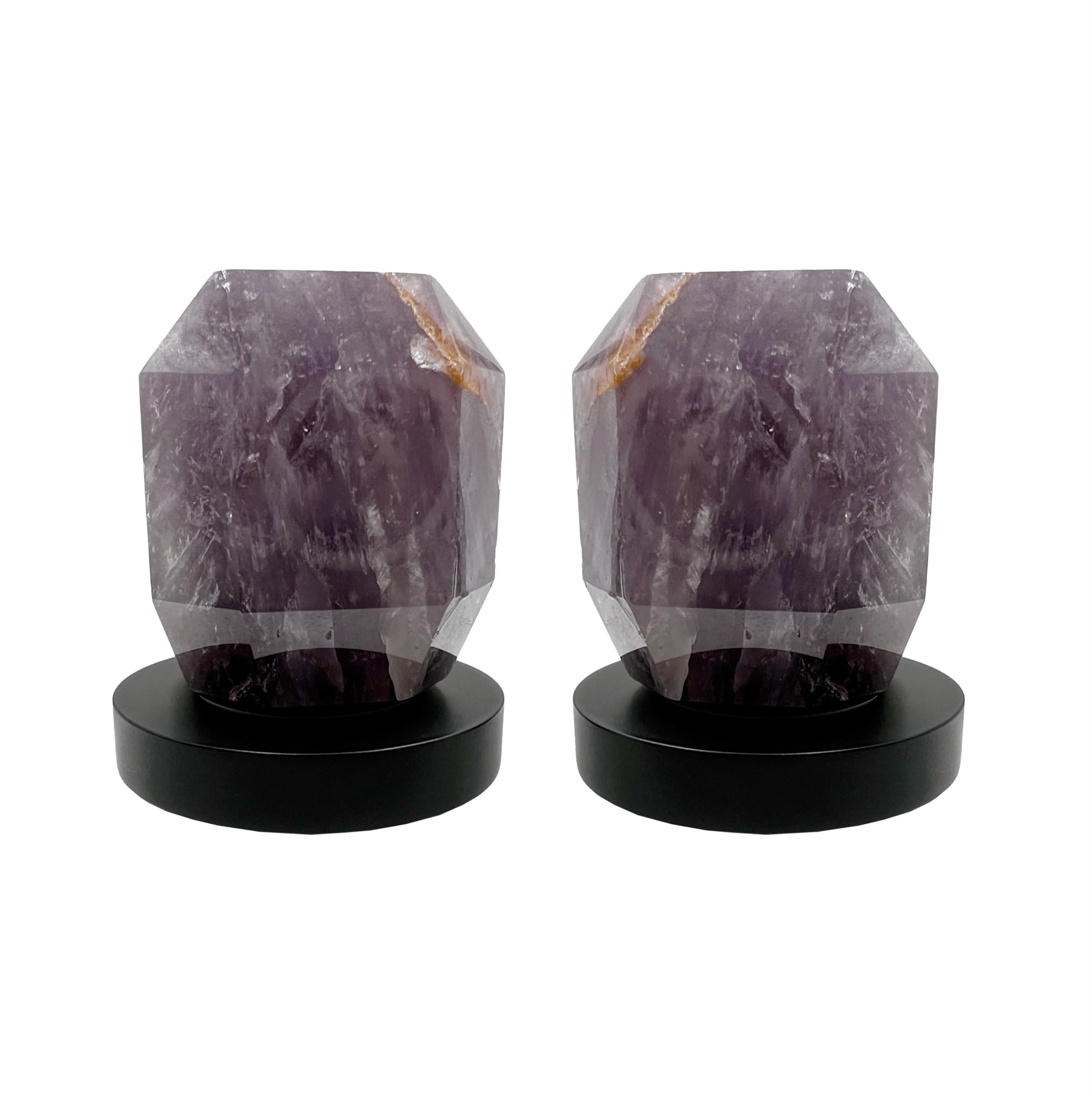Bergamo Art Matte Black Brass Bathroom Faucet with Purple Amethyst Handles