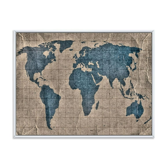 Designart Ancient Map of The World I FLOAT FRAME WALL ART