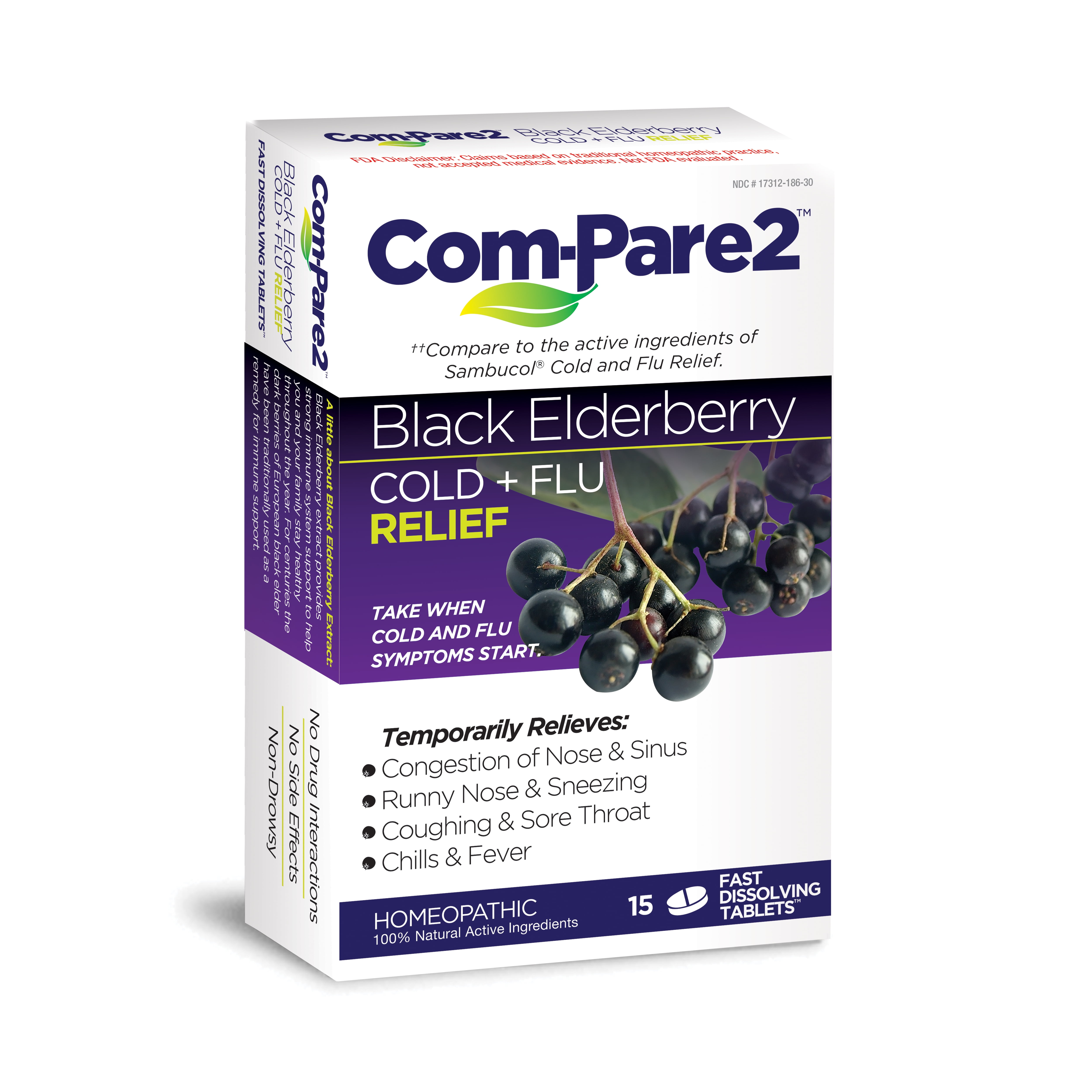 Com-Pare2™ Black Elderberry Cold + Flu Relief, 30 count