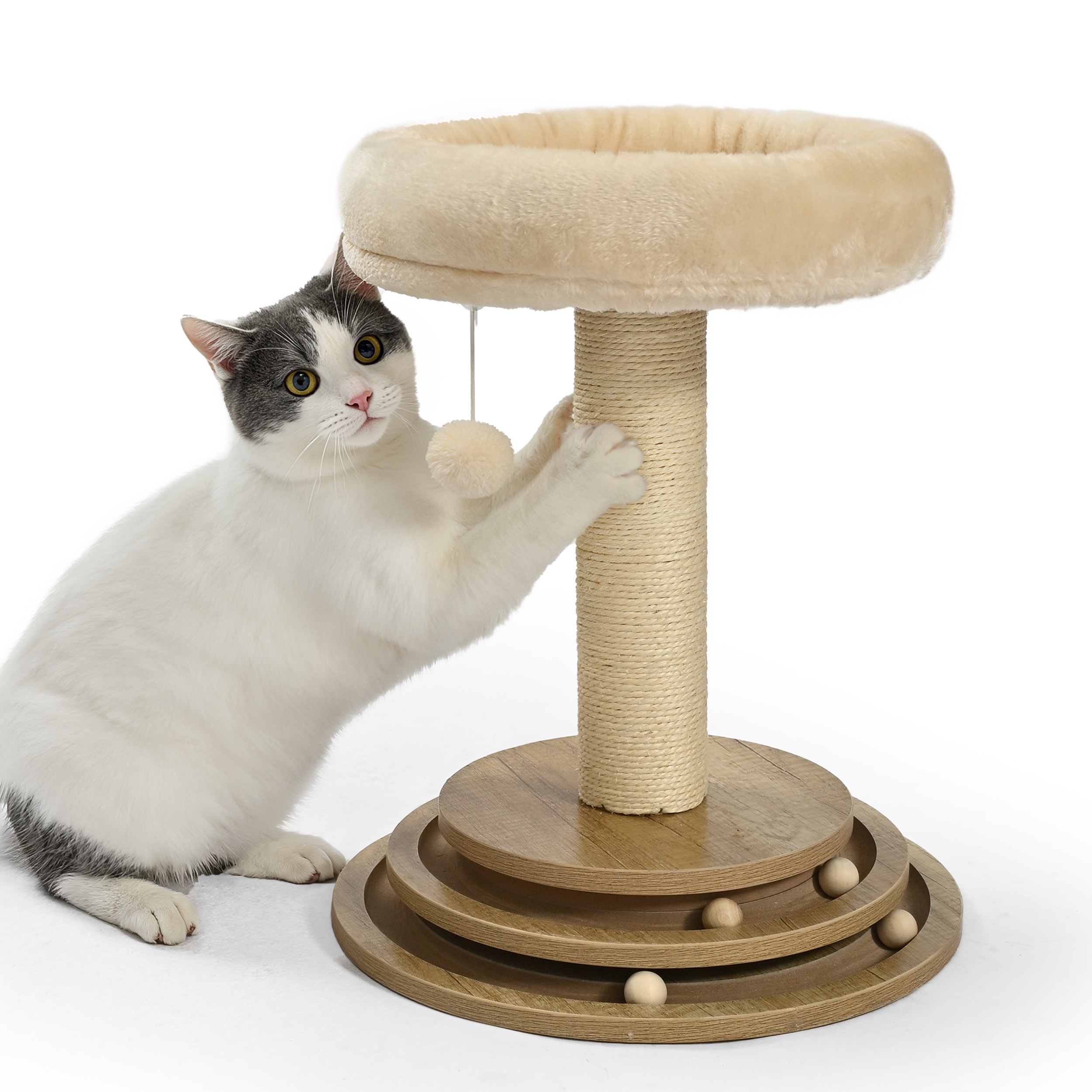 Vibrant Life Cat Scratching Post with 2-Level Track Ball, Beige