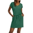 thumbnail image 3 of UoCefik Womens Athletic Dress Casual Summer Tie Waist V Neck Mini Short Sundress Business Tie Front Tshirt Dresses Work Beach Trendy Plus Size Dress with Pockets Green XXL, 3 of 5