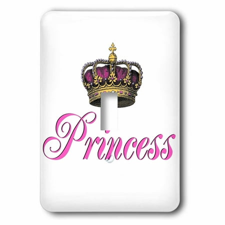 3dRose Princess - girly hot pink cursive script text with fancy royal crown potential part of couples gift, 2 Plug Outlet Cover