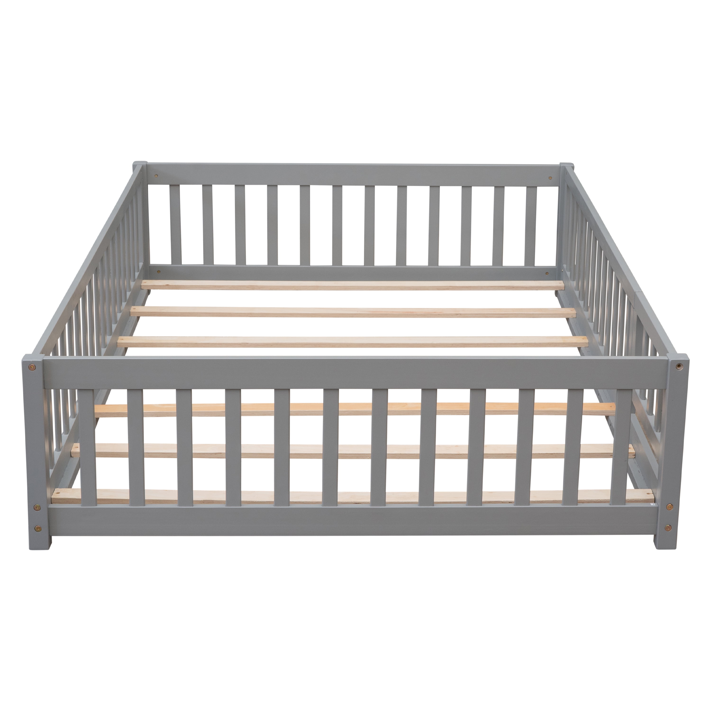 Miniyam Full Size Toddler Floor Bed with Fence, Gray