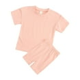 thumbnail image 3 of MEZZALL Toddler Kids Baby Boy Girl Solid Color Pullover Short Sleeve Outfits Sets Sweatshirt T-Shirt Crewneck Tops Shorts Set Clothes Trendy Baby Wear 3-4Y, 3 of 9