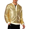 thumbnail image 4 of Chaquetas Varsity de lentejuelas INSPIRE CHIC para hombres, chaqueta bomber de béisbol brillante y reluciente con cremallera para festivales y discotecas, 2XL dorada, 4 of 5