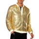thumbnail image 4 of Chaquetas Varsity de lentejuelas INSPIRE CHIC para hombres, chaqueta bomber de béisbol brillante y reluciente con cremallera para festivales y discotecas, 2XL dorada, 4 of 5