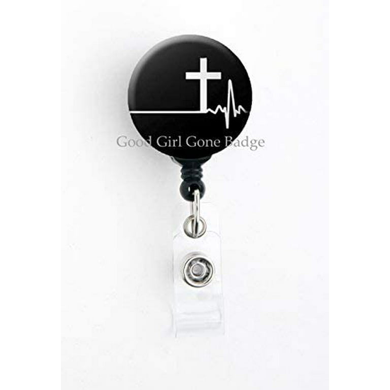 EKG Cross - Retractable Badge Reel With Swivel Clip and Extra-Long 34 inch  cord - Badge Holder