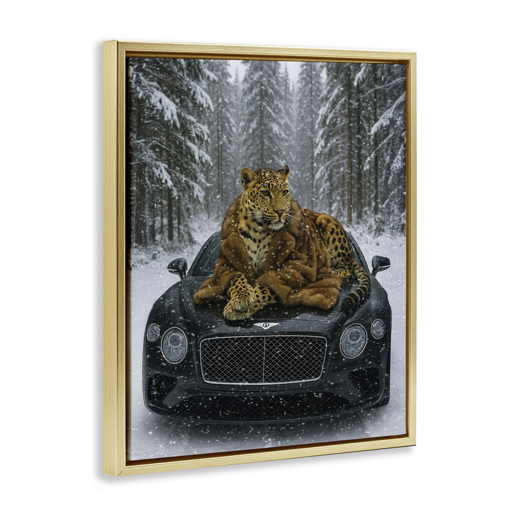 Stupell Industries Luxurious Leopard Winter Woods Gold Framed Floater Canvas Wall Art, design by Grotto Studios