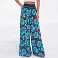 thumbnail image 2 of Morttic Women's Floral Print High Waist Wide-Leg Pants with Smocked Waist – Summer Casual Party Boho Trousers Blue，L, 2 of 5