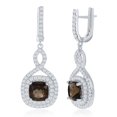 thumbnail image 1 of Sterling Silver High Polish Smoky Square Quarts Center w/ White Topaz Swirl and Border Earrings, 1 of 2