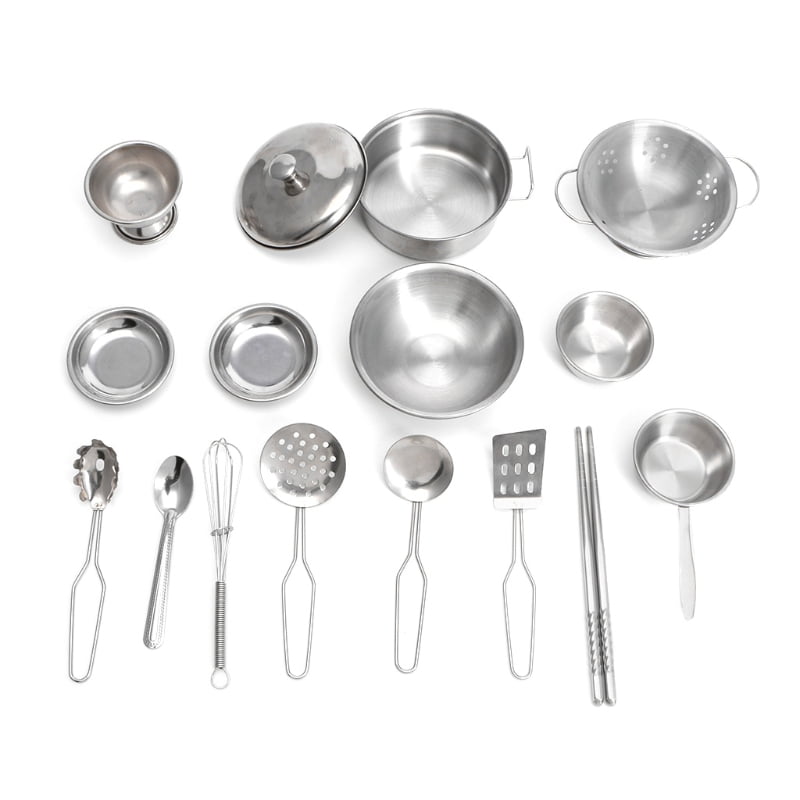 16pcs Stainless Steel Kitchen Cooking Utensils Mini Kitchen Tools Play House Toy 