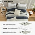 thumbnail image 6 of Bedduvit 100% Organic Cotton Queen Size Quilted Bedspread Set with 2 Shams, Botanical Floral Striped Queen Quilt, Vintage Lightweight Reversible 3-Piece Navy Blue White Gray Quilt Bedding Set-98"x90", 6 of 11