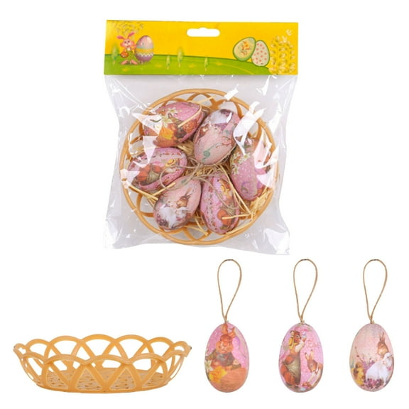 6PCS Easter Hanging Eggs, Multicolored Plastic Easter Egg Hanging Ornaments, Colorful for Easter Tree Basket Decor Party Favors Supplies Home