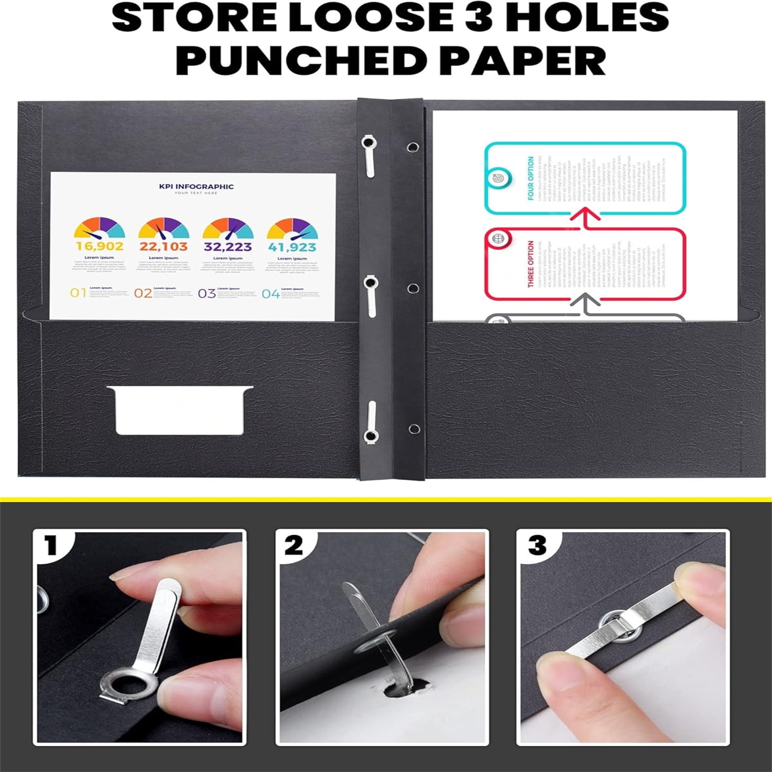 2 Pocket Folders with Prongs (100 Pack, Black), Paper Folders with 2 Pockets and 3 Prongs Fit Letter Size Paper, Folders with Prongs for School Office Home Business