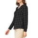 thumbnail image 4 of Blusa de cuadros con cuello lindo de INSPIRE CHIC para mujer de manga larga y botones negra S, 4 of 6