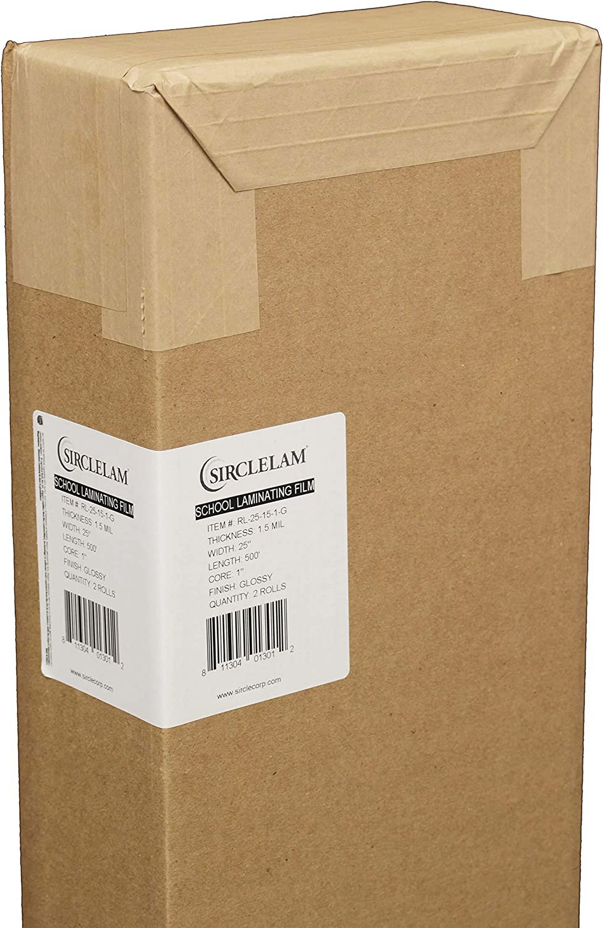 SircleLam School Laminating Film - 1.5Mil 25" x 500' - Clear Glossy - 1" Core - Qty: 2 Rolls