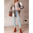 thumbnail image 4 of Chaqueta de Franela con Capucha y Cuadros para Mujer, Abrigo Grueso de Invierno para Mantener el , Chaqueta de Forro Cálida y Suave con Botones Caqui L, 4 of 10