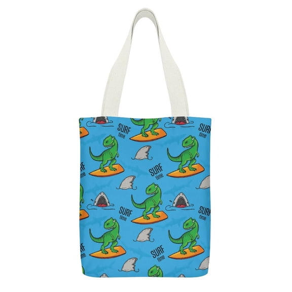 Canvas Tote 12.6 X 15in With Inner Pocket Double-Sided Printing For Daily Travel Shopping Bright Cool Pattern Dinosaur