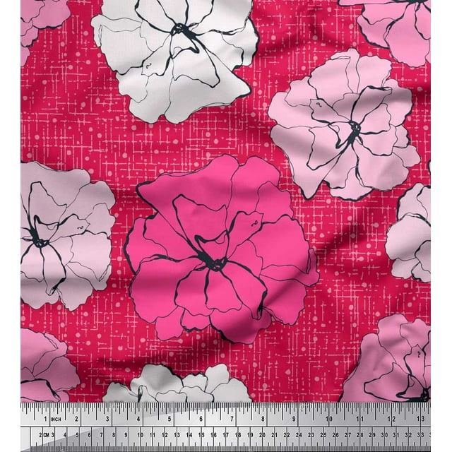 Soimoi Satin Silk Fabric Carnation Floral Decor Fabric Printed Yard 42 Inch Wide